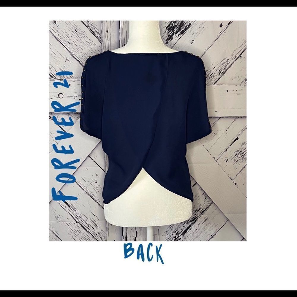 Forever 21 Navy Chiffon Top, Small - Picture 2 of 7